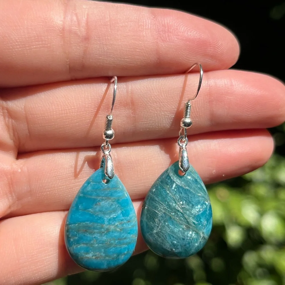 925 silver plated blue apatite drop‎ earrings